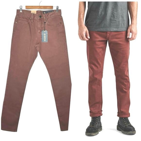 Roark | Men | HWY 133 Maroon Slim Fit Tapered Broken Twill Jeans | Size 28 - Picture 1 of 13